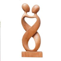 Wood sculpture, 'Heart to Heart' - Romantic Wood Sculpture