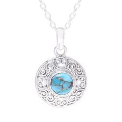 Elegant Sea,'Composite Turquoise Sterling Silver Round Pendant Necklace'