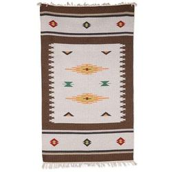 Geometric Ceremony,'Handloomed Brown Wool Area Rug with Geometric Pattern (3x5)'
