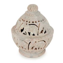 Soapstone jar, 'Elephant Parade'