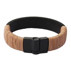 Copacabana Contrast,'Black and Beige Leather Wristband Bracelet'