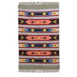 Colorful Bliss,'Indian Multicolored Striped Geometric Wool Area Rug (4x6)'