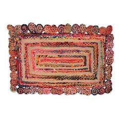 Festive Charm,'Jute and Recycled Cotton Area Rug from India (3x5)'