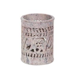 Helping Elephant,'Handcrafted Soapstone Pencil Holder with Elephant Motifs'