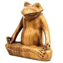 Wood sculpture, 'Frog Meditates' - Hand Made Wood Sculpture