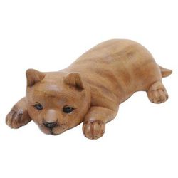 Lazy Kitten,'Wood Figurine of Resting Kitten Hand-Carved in Bali'