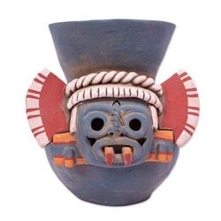 Lord of the Rainstorm,'Handcrafted Signed Ceramic Aztec Tlaloc Replica Vessel'