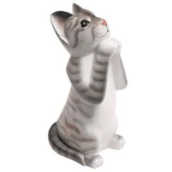 Grey Wishing Cat,'Painted Suar Wood Sculpture of a Wishful Grey Cat from Bali'
