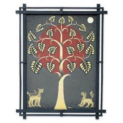 'Legendary Lions' - Framed Folk Art Painting