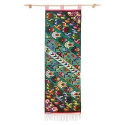 Flight,'Birds and Butterflies on Multicolor Handloomed Wool Tapestry'