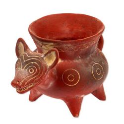 Colima Hound,'Hand Crafted Reddish Colima Dog Ceramic Pot from Mexico'