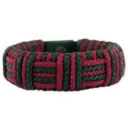 Red and Green Kente Power,'Red and Green Cord Striped Bracelet Handmade in Ghana'