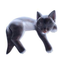 Catnap,'Hand Crafted Dark Grey Sleeping Kitty Cat Sculpture'
