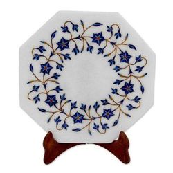 Midnight Jasmine,'Jasmine Motif Marble Inlay Decorative Plate from India'