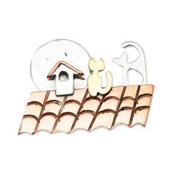 Cats on a Roof,'Handmade Cat Motif Brooch Pin'