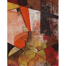 Pure Love,'Expressionist Angular Painting of Faces from India'