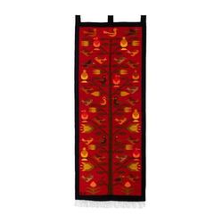'Hand-Woven Wool Wall Tapestry with Bird Floral & Tree Motifs'