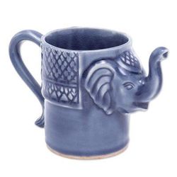 Elephant Essence in Indigo,'Blue Celadon Ceramic Elephant Mug'