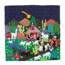 Andean Nativity,'Hand Made Cotton Arpillera Wall Hanging of Andean Nativity'