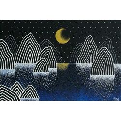 Night Mountain I,'Midnight Mountain Landscape Painting from Thailand'