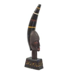 Odo Mask,'Ghanaian Sese Wood Mask Sculpture with Aluminum Plating'