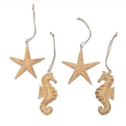 Sea-sonal Charm,'Sea Life Wood Ornaments (Set of 4)'