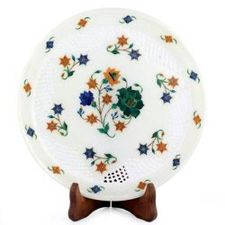 Summer Bouquet,'Indian Marble and Gemstone Inlay Plate and Stand'