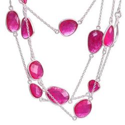 Pink Duduma Majesty,'Long Sterling Silver and Pink Quartz Station Necklace'