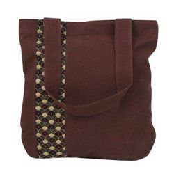 River Paradise,'Deep Brown Cotton Tote Bag with Scalloped Detail'