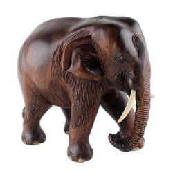 'Gentle Thai Elephant' - Artisan Carved Rain Tree Wood Sculpture