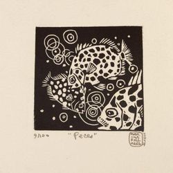 Fish,'Mexico Sea Life 4-Inch Signed Linoleum Block Print'
