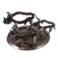 Rustic Wild Boar Family,'Hand Crafted Recycled Metal Art Boar Family Sculpture'