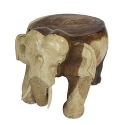 Elephant Relaxation,'Natural Wood Elephant Stool from Thailand (15 Inch)'