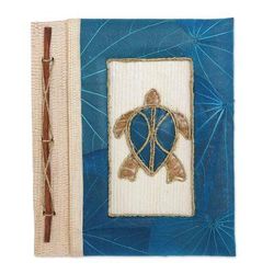 Tortoise Thoughts in Blue,'Blue Natural Fiber Turtle-Motif Journal'