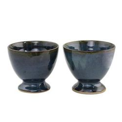 Mood Indigo,'Indigo Blue Footed Ceramic Teacups from Thailand (Pair)'