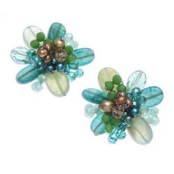 Solaris in Green,'Quartz and Cultured Pearl Cluster Clip-On Earrings'