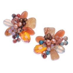 Solaris in Orange,'Quartz and Cultured Pearl Cluster Clip-On Earrings'
