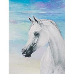 King of the Snow,'Signed Watercolor Painting of a White Horse from Peru'