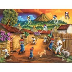 Kites,'Colorful Oil Painting of a Guatemalan November 1 Tradition'