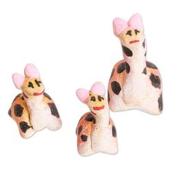 Giraffe Reunion,'Guatemalan Set of 3 Giraffe Ceramic Figurines'