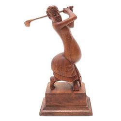 Balinese Golfer,'Handmade Balinese Golfer Wood Statuette'