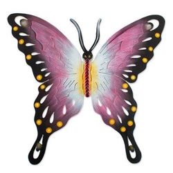 'Soul of Femininity' - Handmade Pink Butterfly Steel Wall Sculpture Mexico