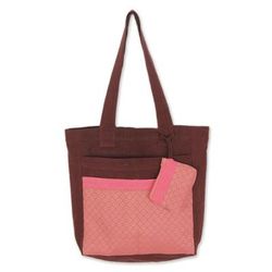 'Pink Camellia' - Floral Cotton Embroidered Tote Bag with Coin