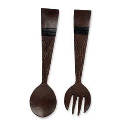 Wood wall adornments, 'Fork and Spoon' (pair)