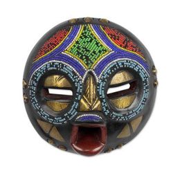 African beaded wood mask, 'Okyeame'