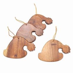 Santa Hats,'Handcrafted Wood Ornaments from Bali (Set of 4)'