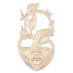 Blossoming Smile,'Handcrafted Indonesian Wood Mask'