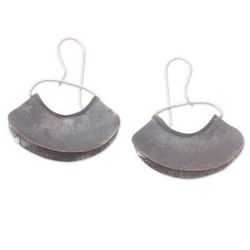 Rain Cloud,'Handcrafted Modern Dark Copper Dangle Earrings'