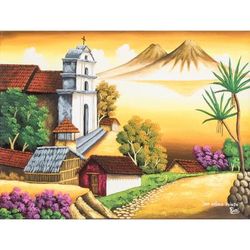 'San Antonio Palopo II' Signed Oil on Canvas Lake Atitlan Landscape Painting