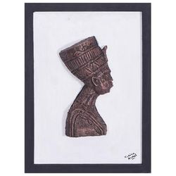 Egyptian Pharaoh,'Ceramic and Sese Wood Relief Wall Art of Egyptian King'